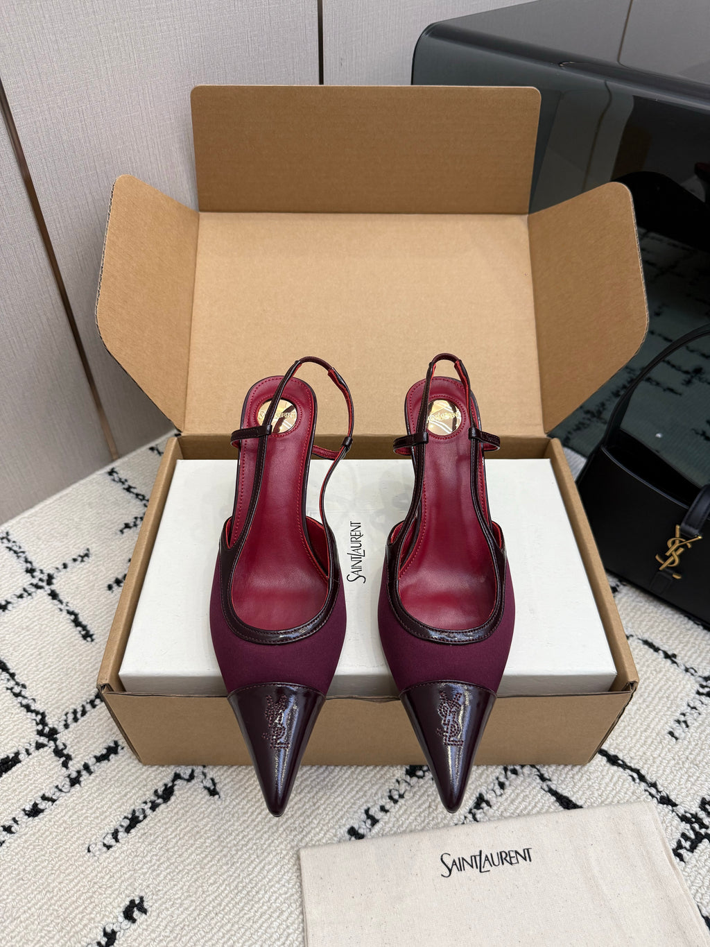 Renée leather-trimmed mesh slingback pumps