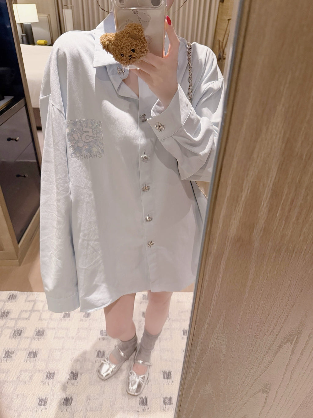 Soft Embellished Logo Button-Up Shirt