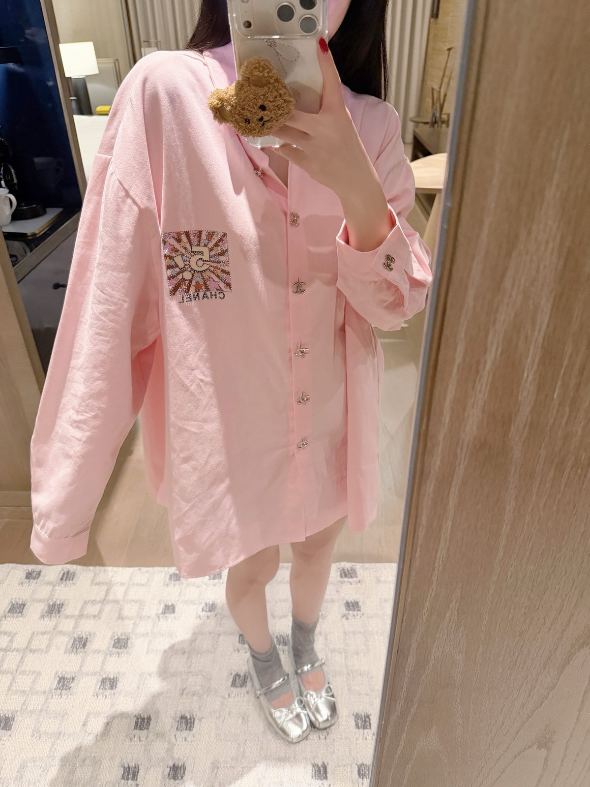 Soft Embellished Logo Button-Up Shirt
