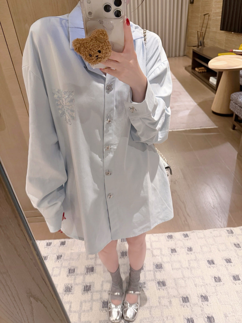 Soft Embellished Logo Button-Up Shirt