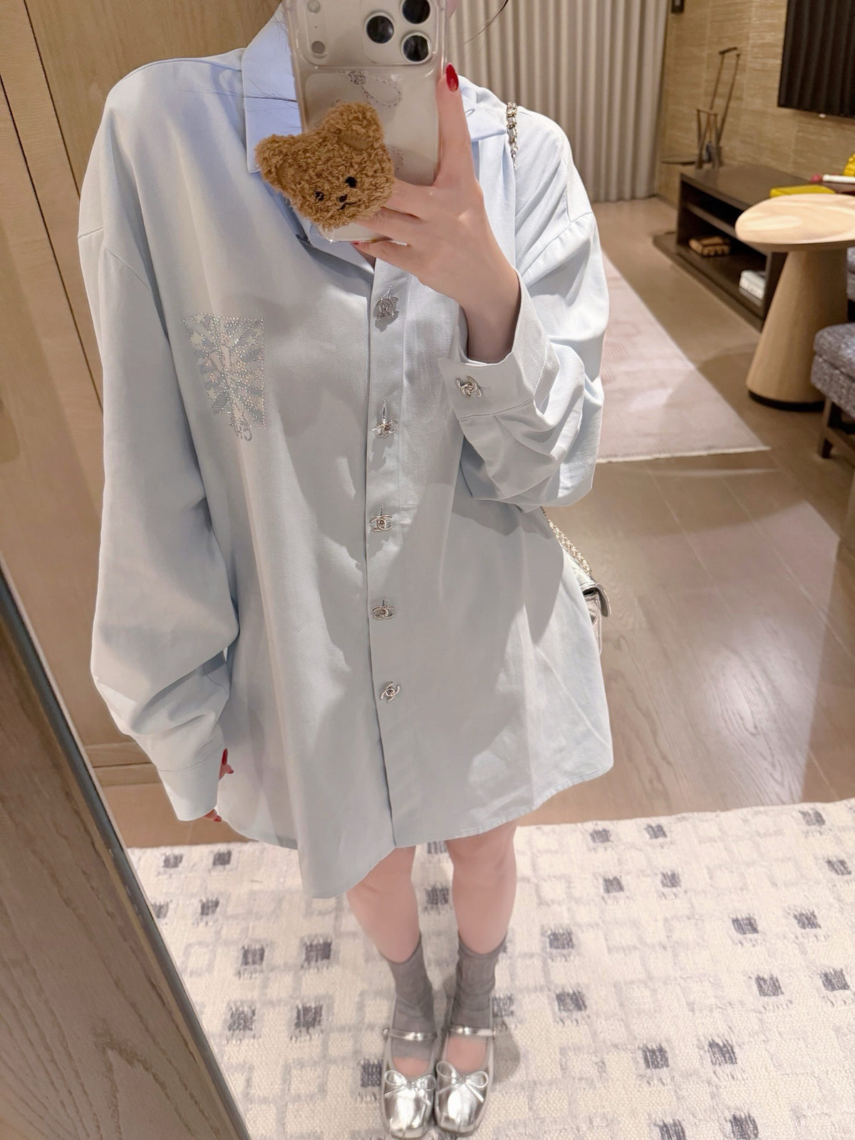 Soft Embellished Logo Button-Up Shirt