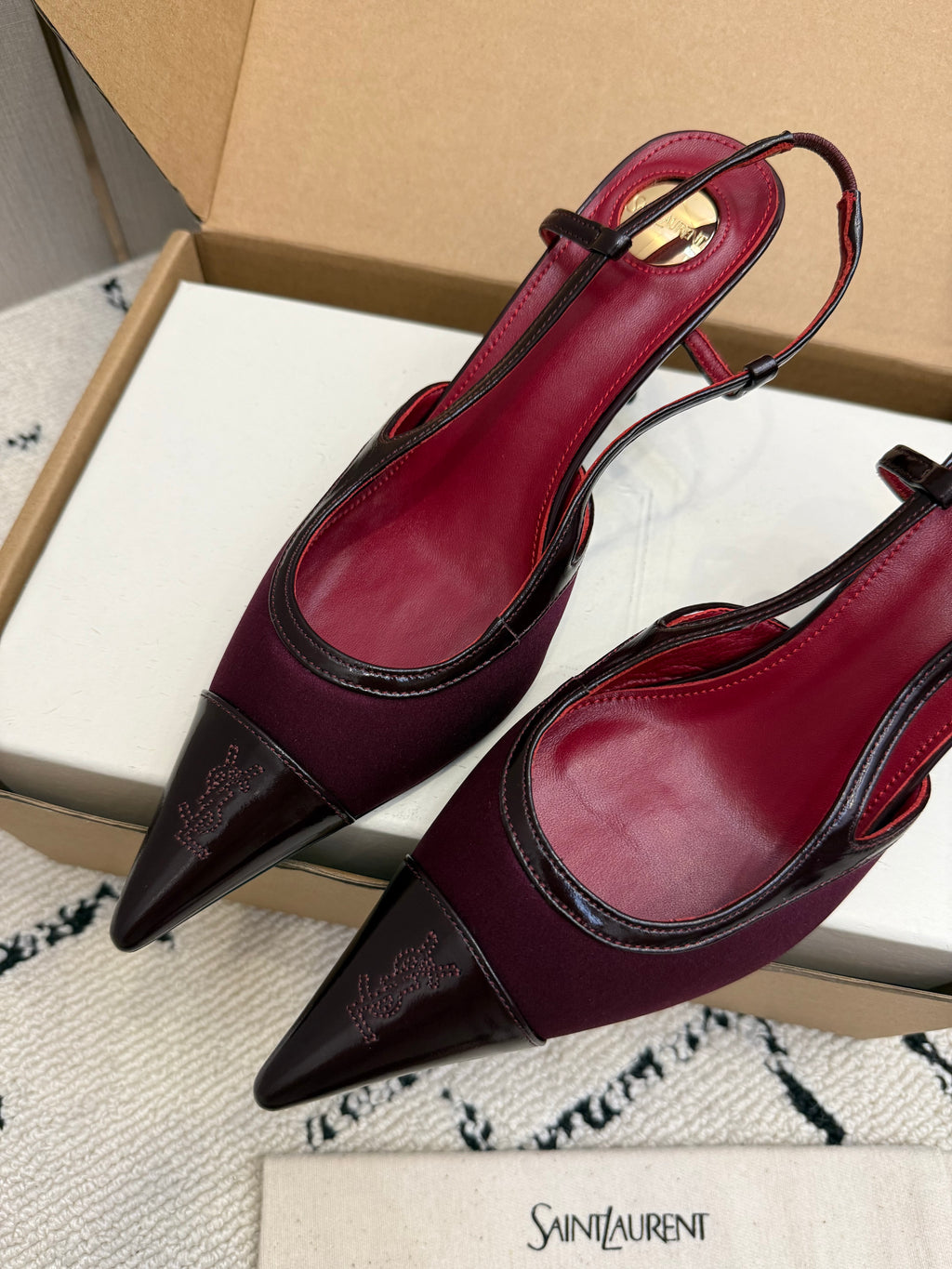 Renée leather-trimmed mesh slingback pumps