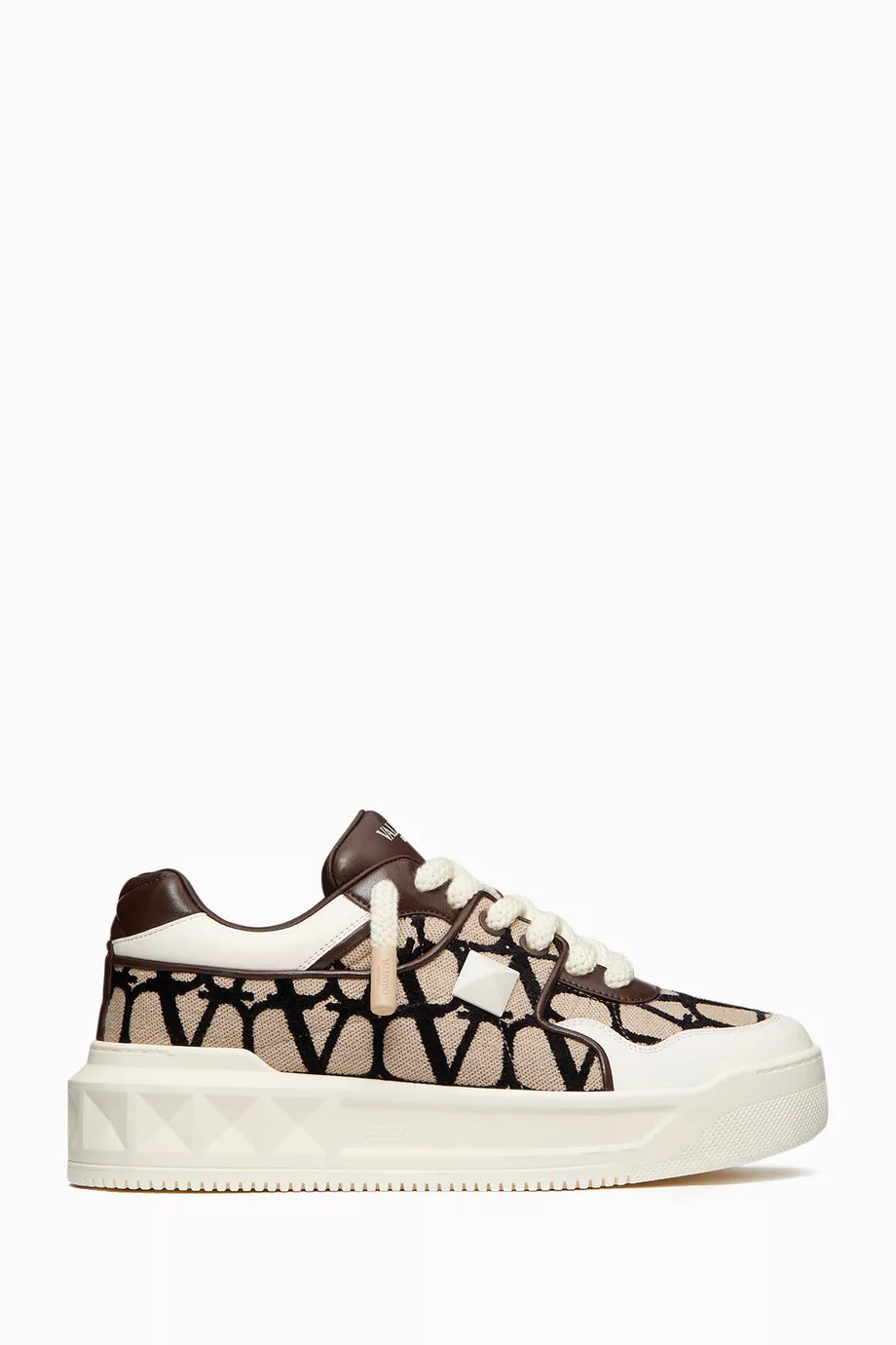 ONE STUD XL Nappa Leather & Toile Iconographe Fabric Fondant Low Top Sneakers