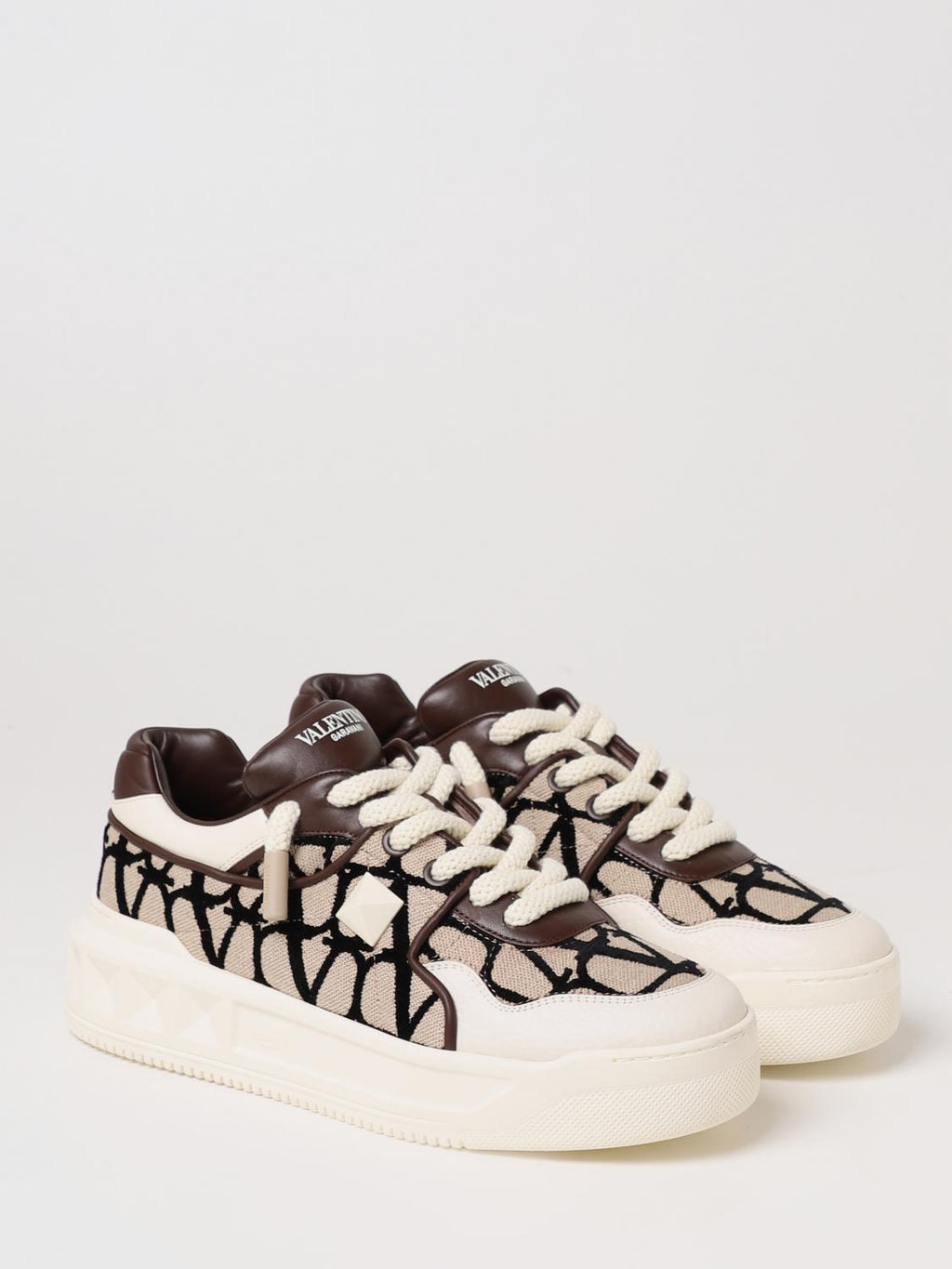 ONE STUD XL Nappa Leather & Toile Iconographe Fabric Fondant Low Top Sneakers