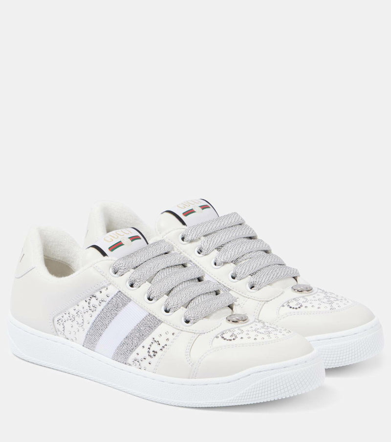 Screener embellished leather sneakers