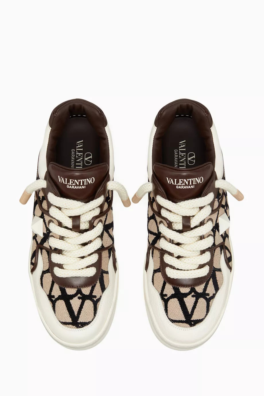 ONE STUD XL Nappa Leather & Toile Iconographe Fabric Fondant Low Top Sneakers