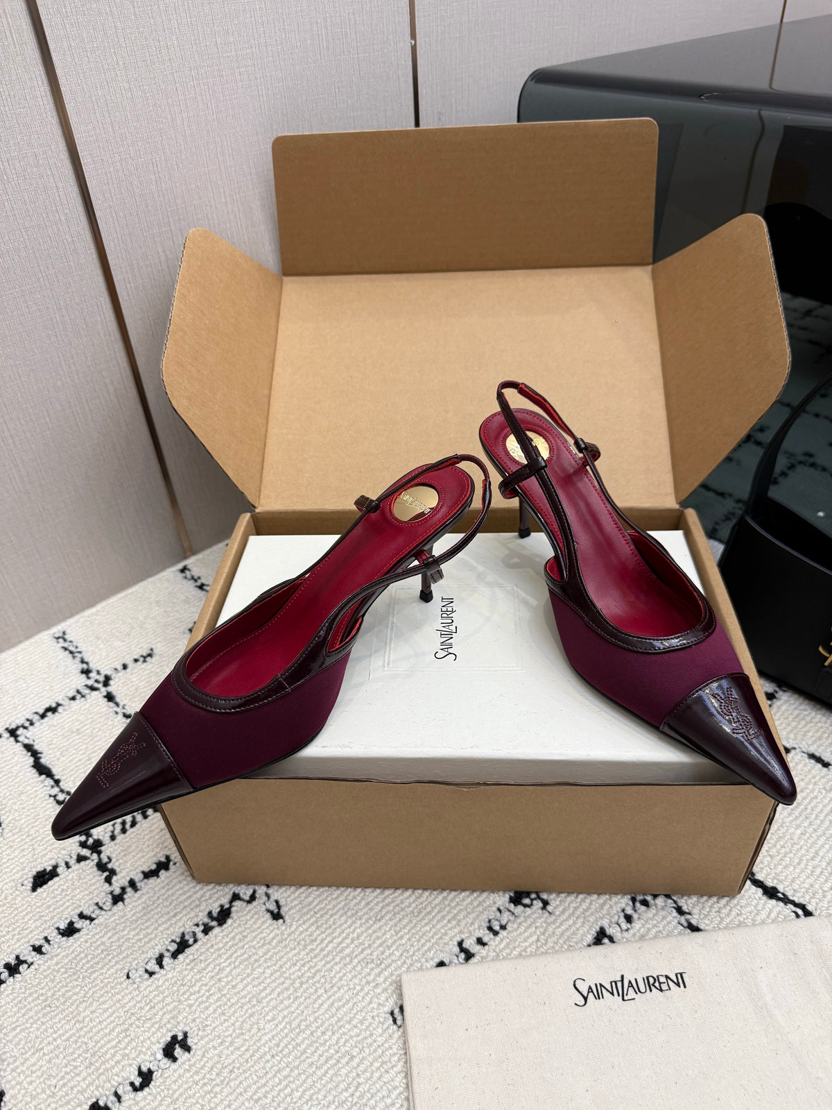 Renée leather-trimmed mesh slingback pumps