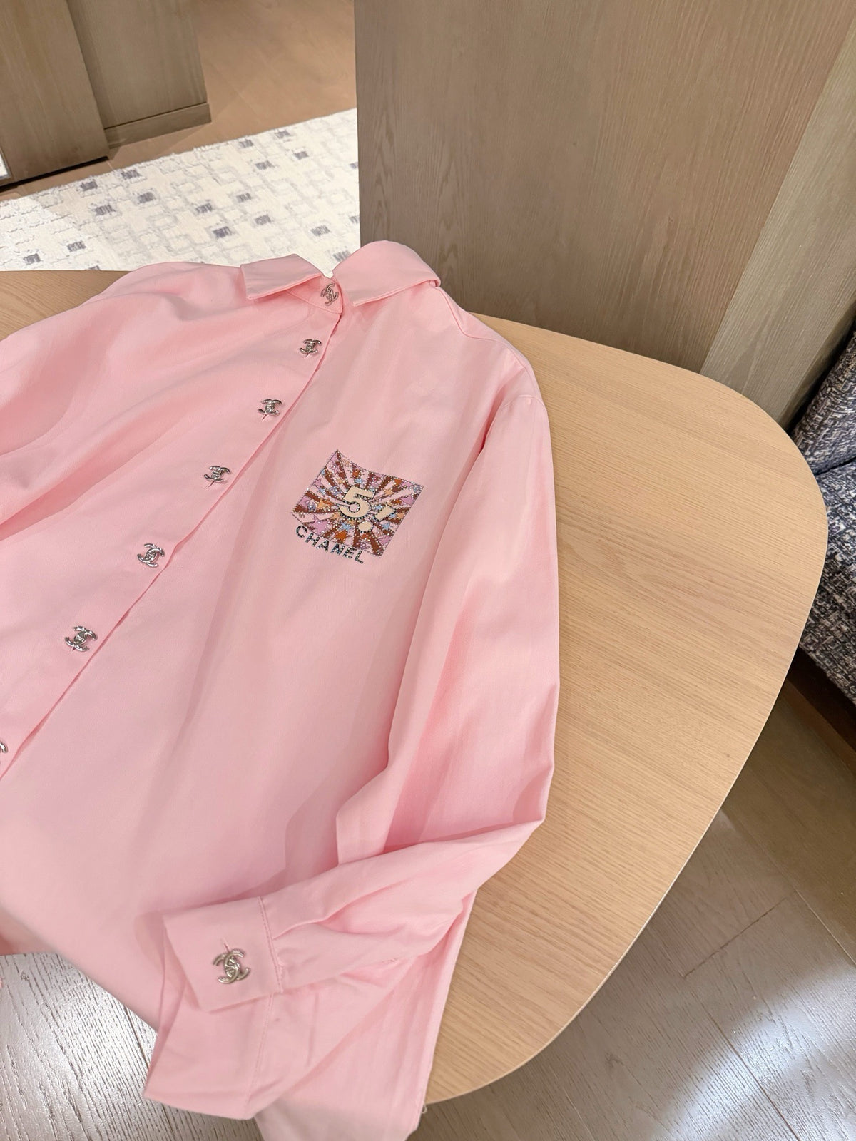 Soft Embellished Logo Button-Up Shirt