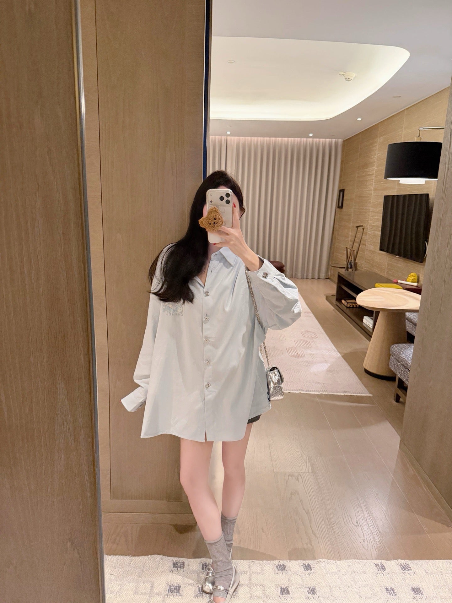 Soft Embellished Logo Button-Up Shirt