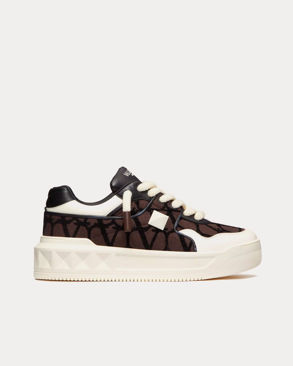 ONE STUD XL Nappa Leather & Toile Iconographe Fabric Fondant Low Top Sneakers