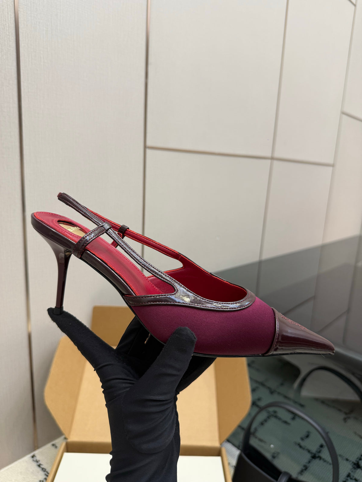 Renée leather-trimmed mesh slingback pumps