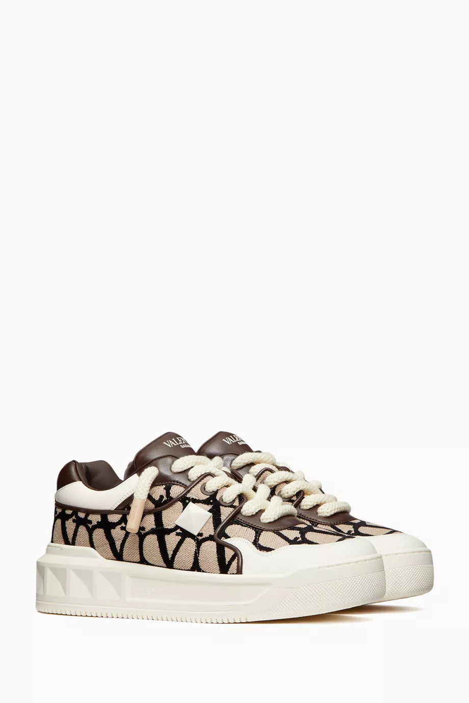 ONE STUD XL Nappa Leather & Toile Iconographe Fabric Fondant Low Top Sneakers