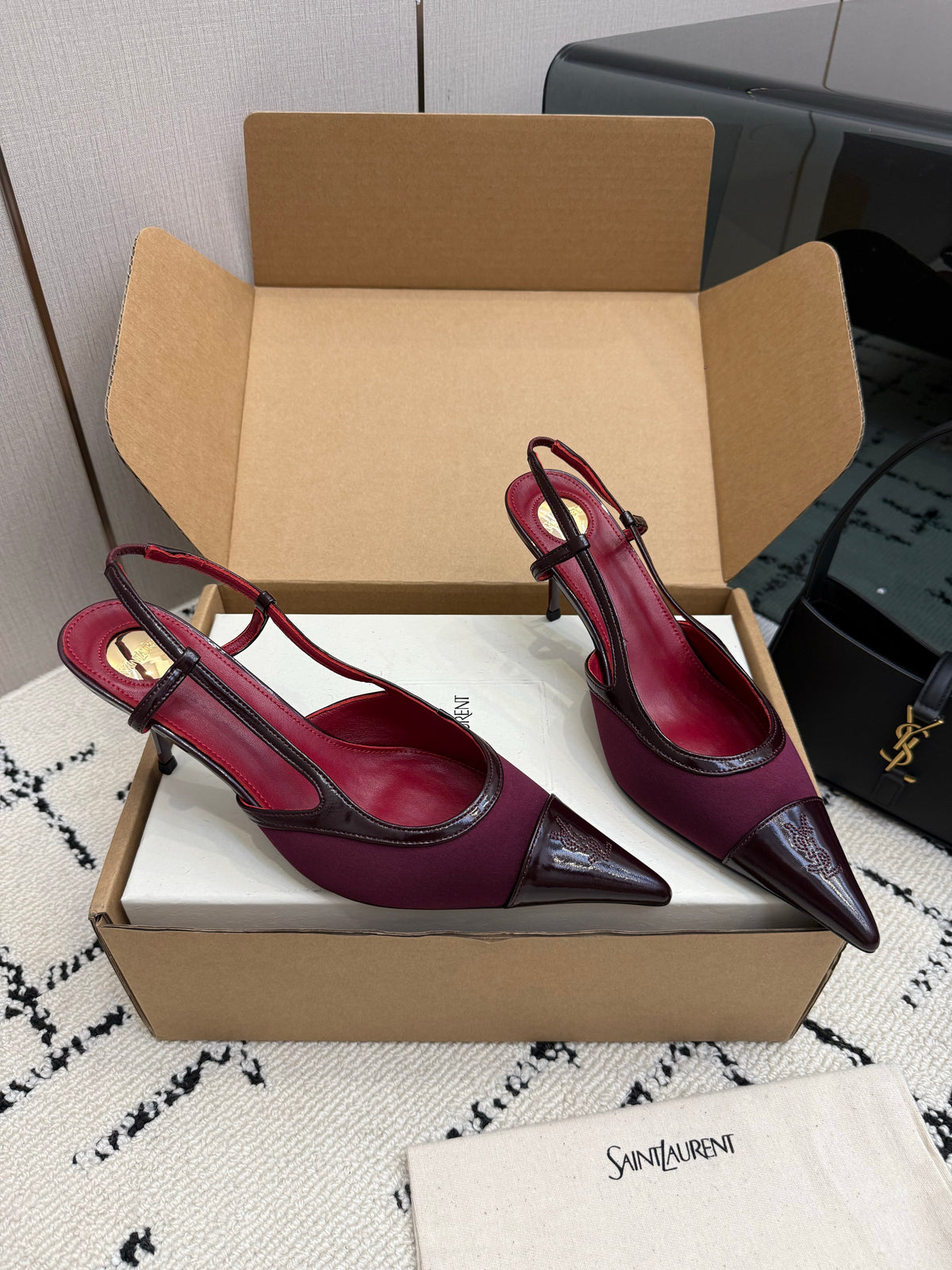 Renée leather-trimmed mesh slingback pumps