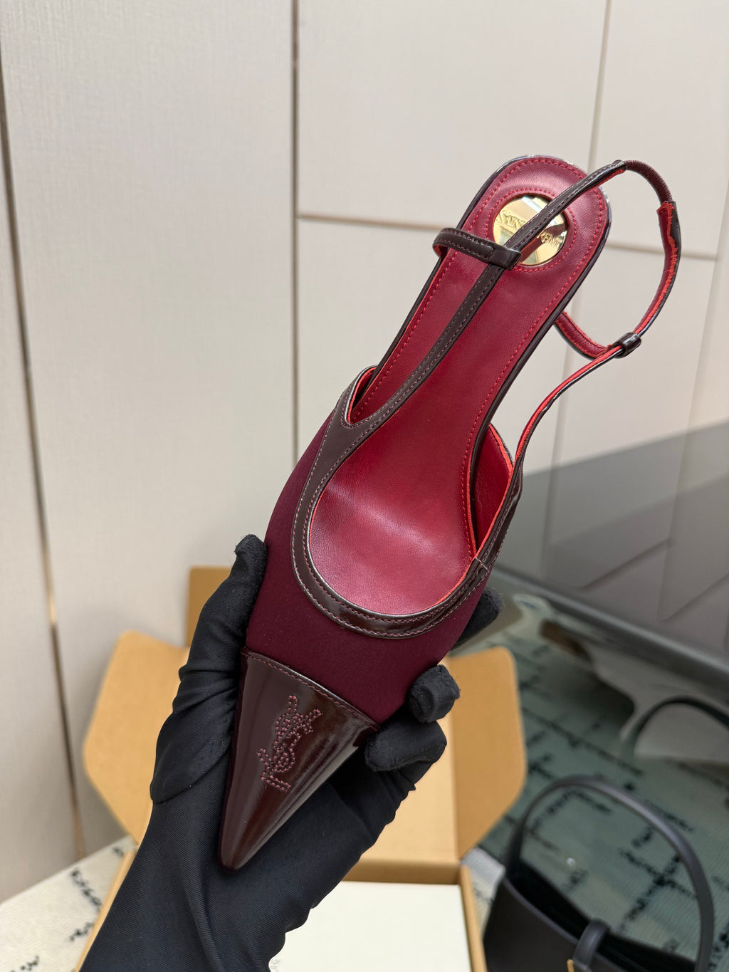 Renée leather-trimmed mesh slingback pumps