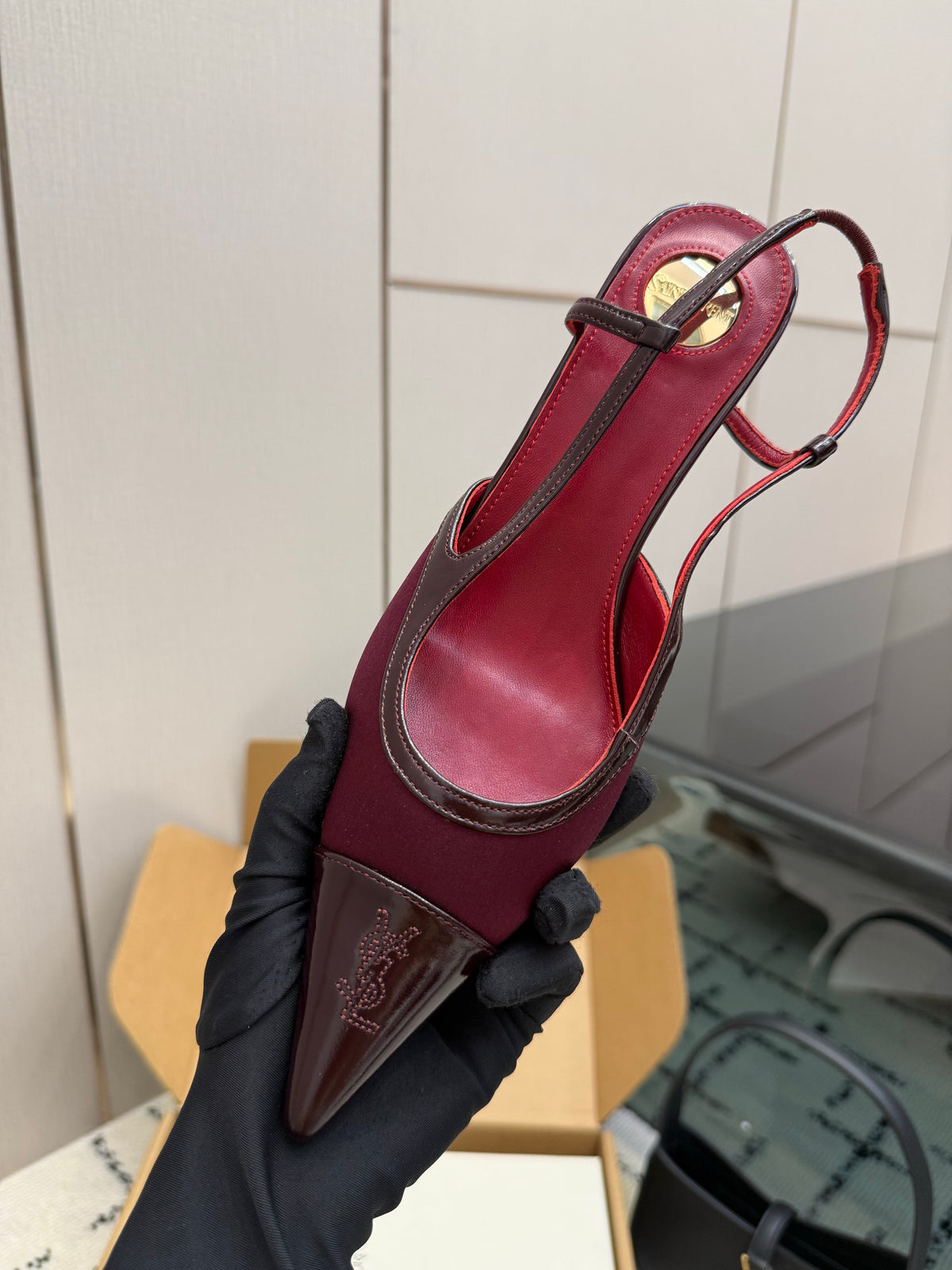 Renée leather-trimmed mesh slingback pumps