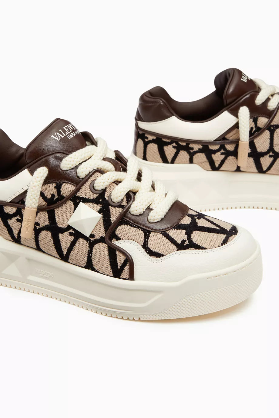 ONE STUD XL Nappa Leather & Toile Iconographe Fabric Fondant Low Top Sneakers