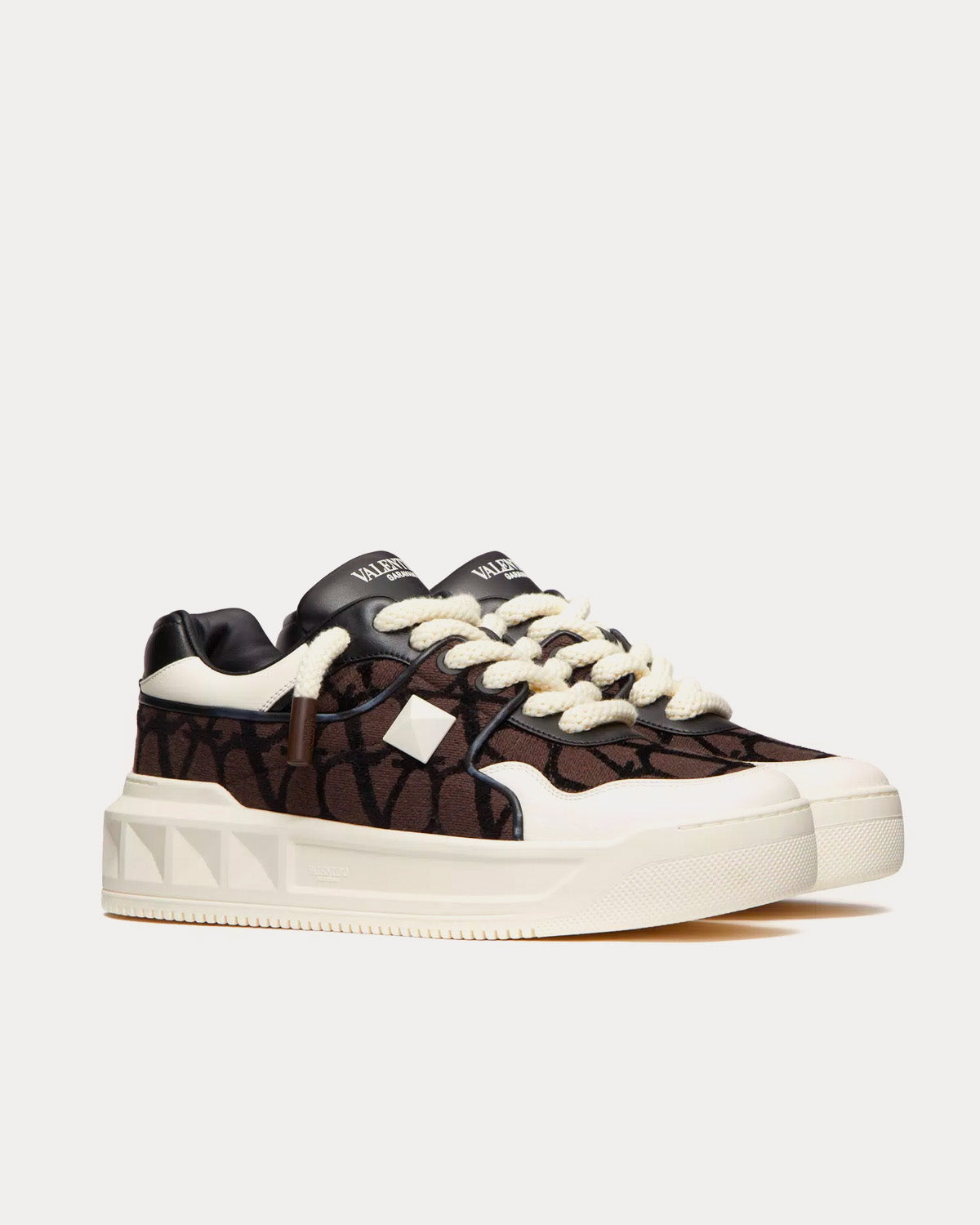 ONE STUD XL Nappa Leather & Toile Iconographe Fabric Fondant Low Top Sneakers
