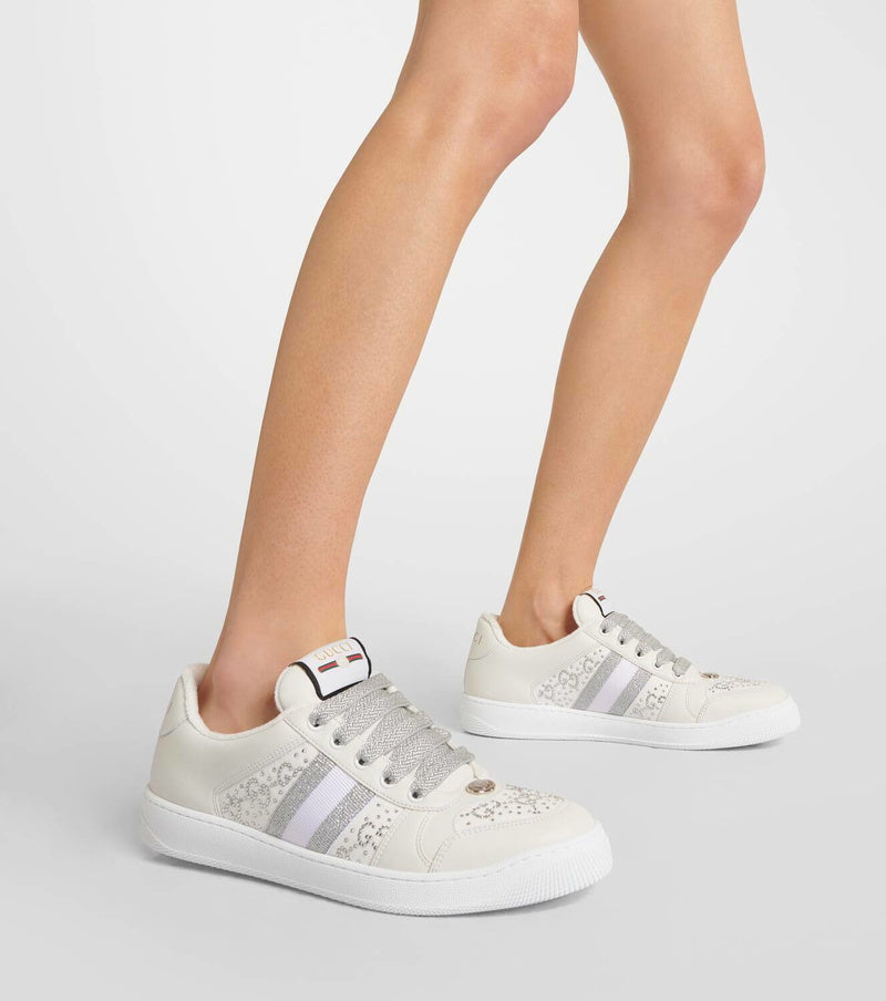 Screener embellished leather sneakers