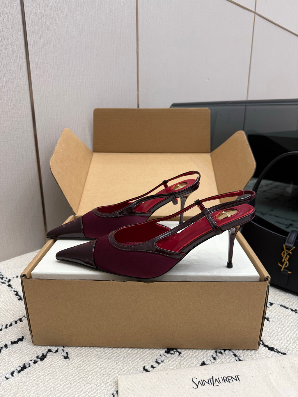 Renée leather-trimmed mesh slingback pumps