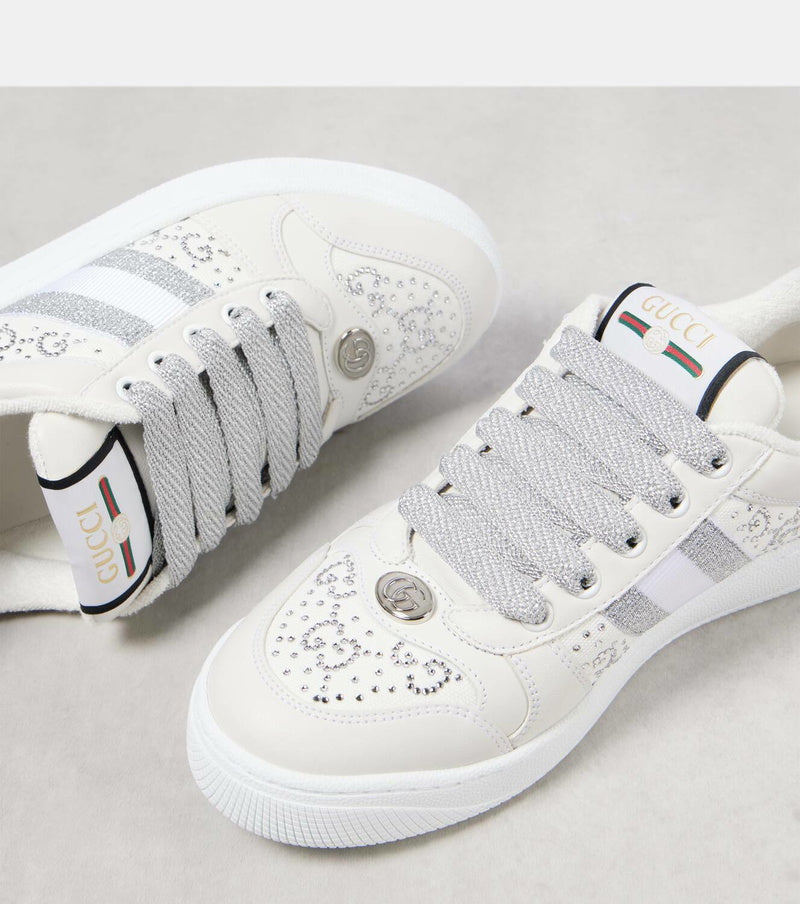 Screener embellished leather sneakers