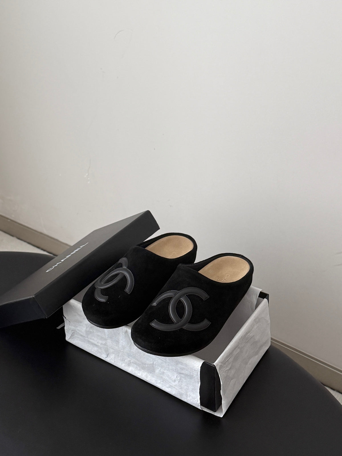 Suede Signature Slip-On Mules – Taupe