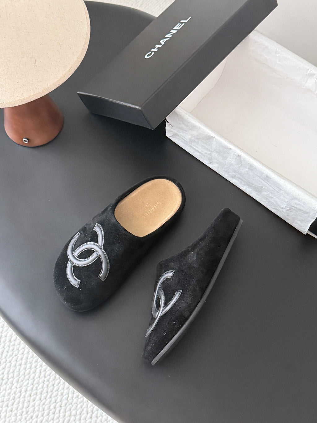 Suede Signature Slip-On Mules – Taupe