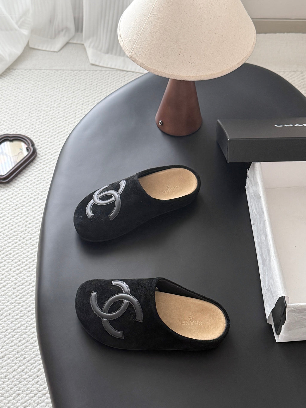 Suede Signature Slip-On Mules – Taupe