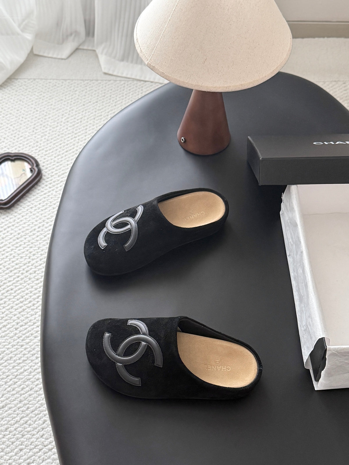 Suede Signature Slip-On Mules – Taupe