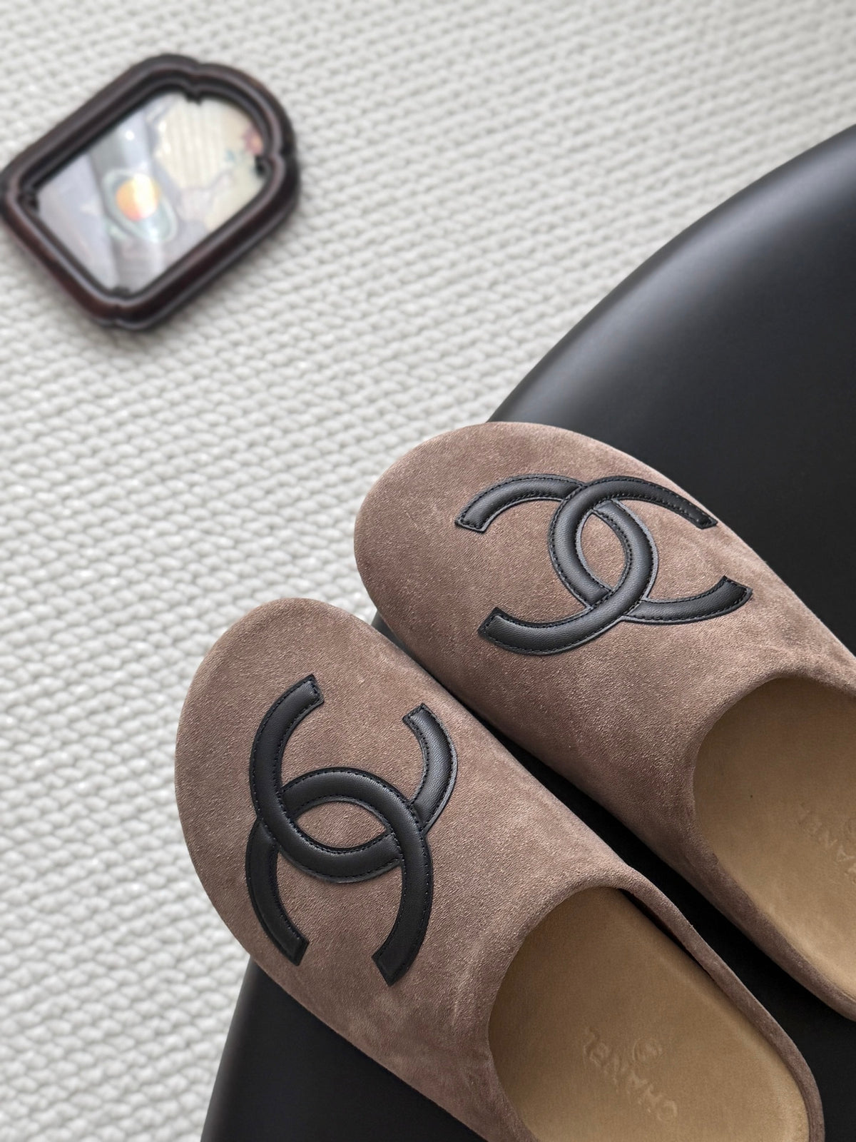 Suede Signature Slip-On Mules – Taupe