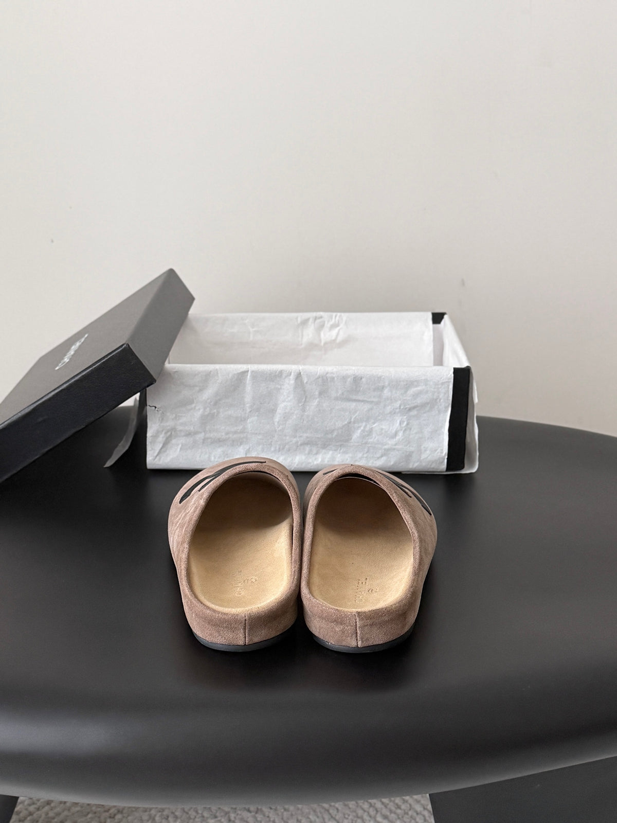 Suede Signature Slip-On Mules – Taupe