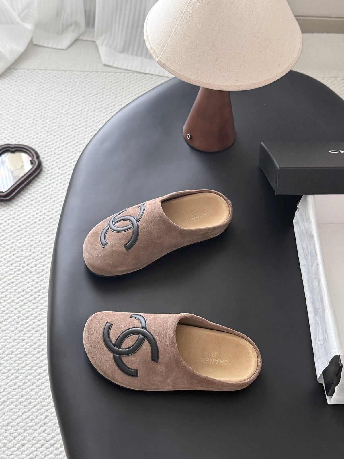 Suede Signature Slip-On Mules – Taupe