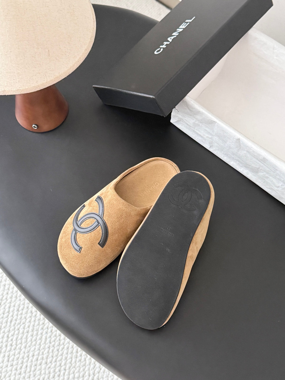 Suede Signature Slip-On Mules – Taupe