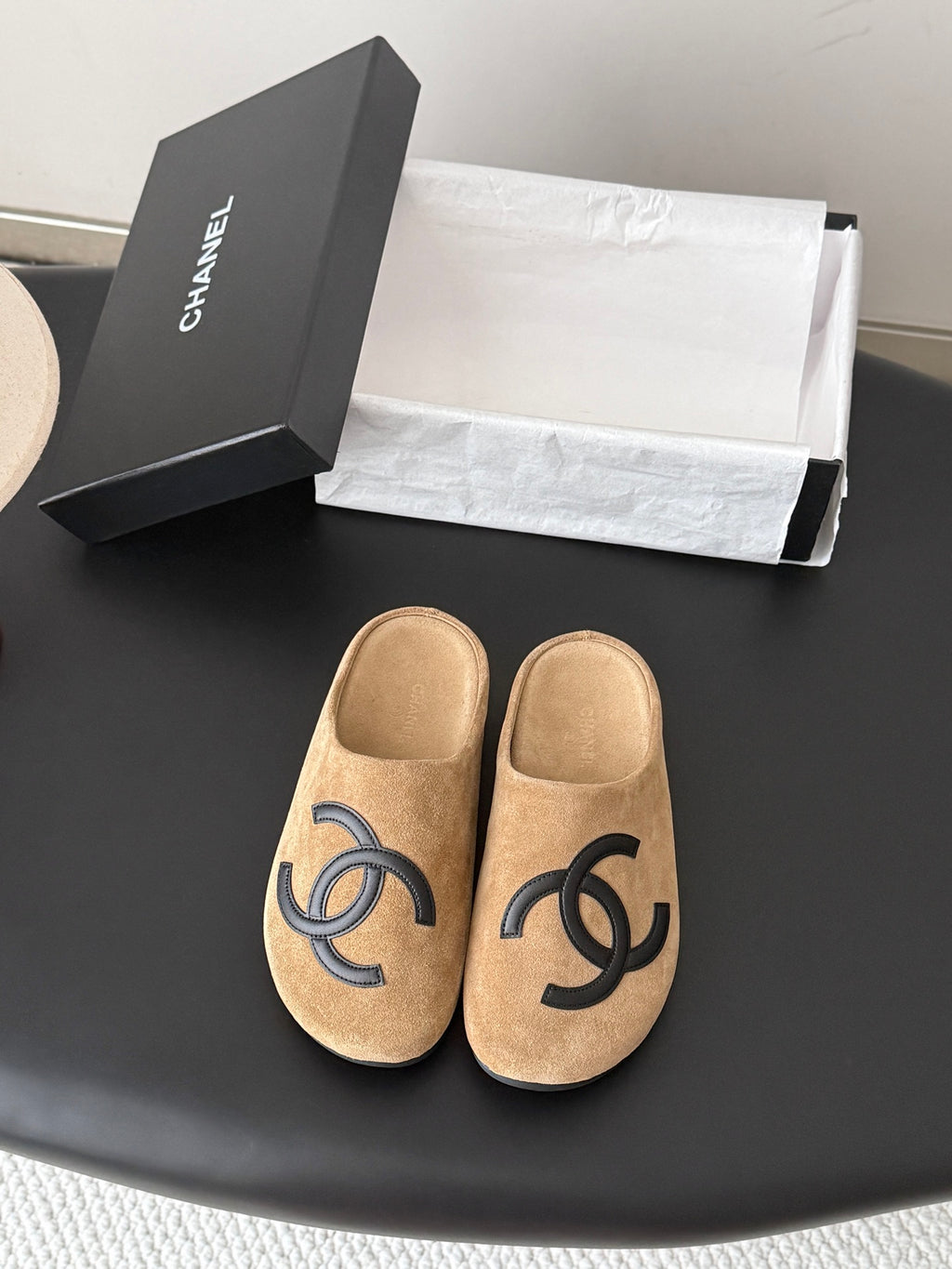 Suede Signature Slip-On Mules – Taupe