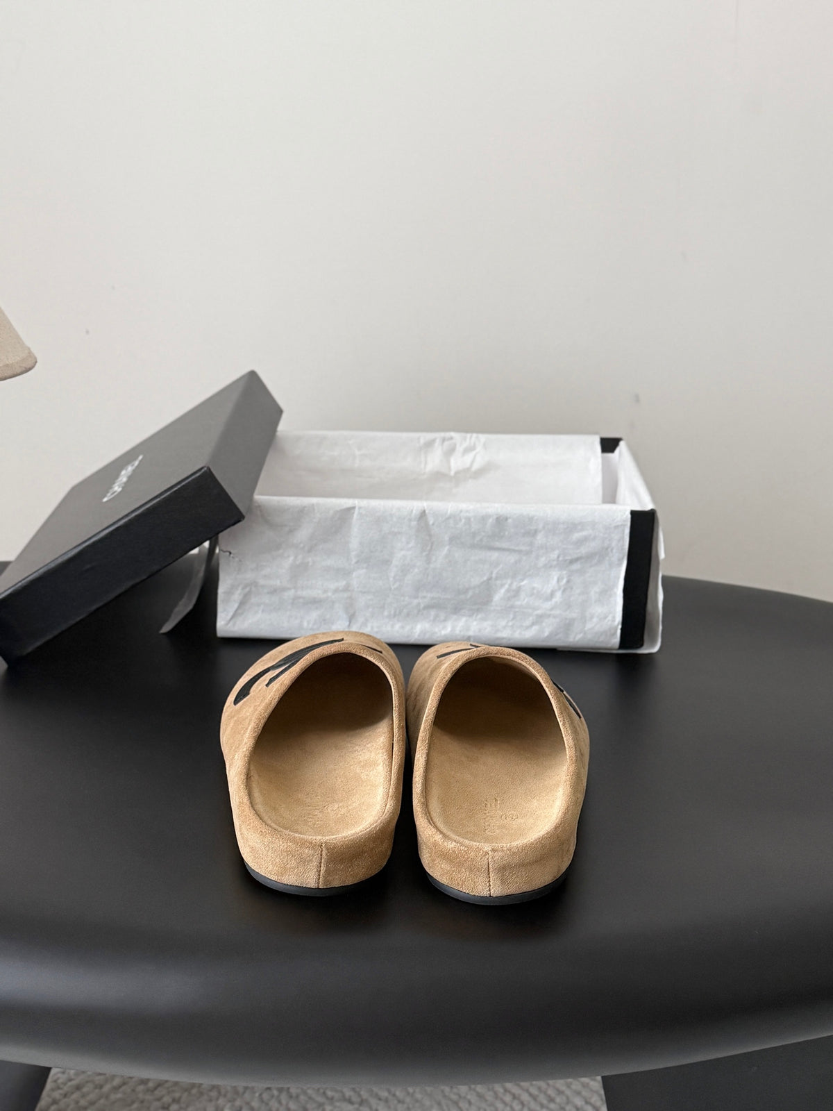 Suede Signature Slip-On Mules – Taupe