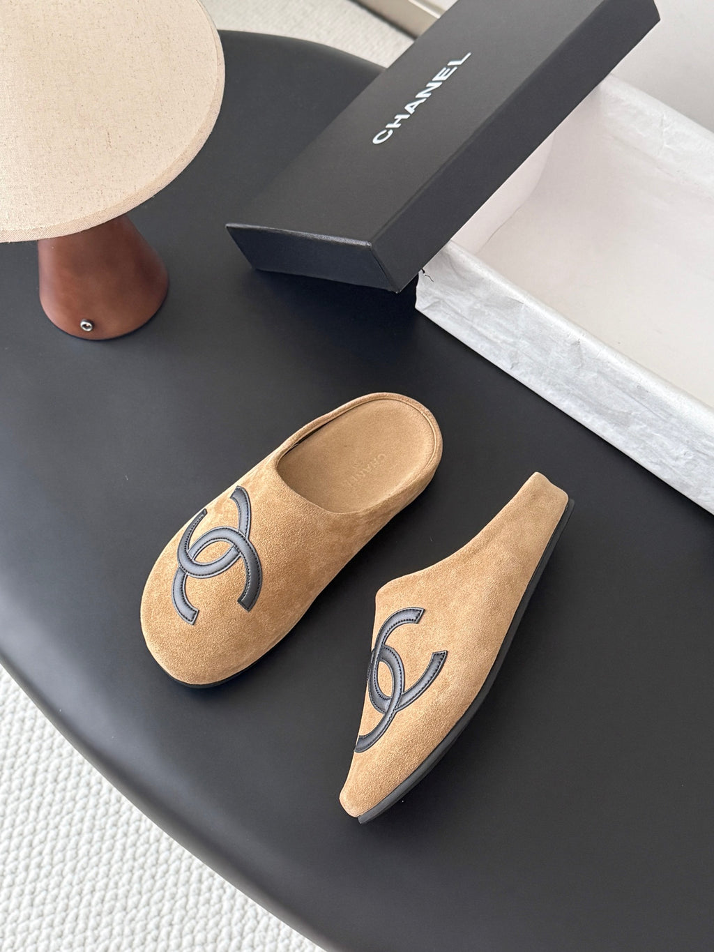 Suede Signature Slip-On Mules – Taupe