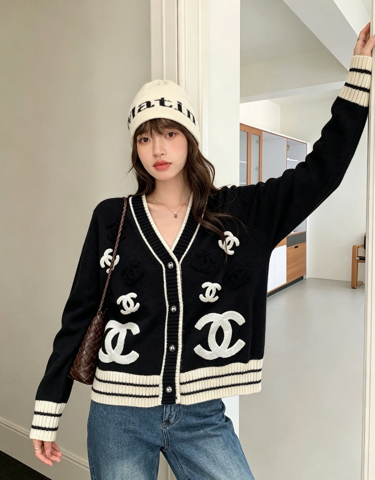 Luxury Monogram V-Neck Knit Cardigan