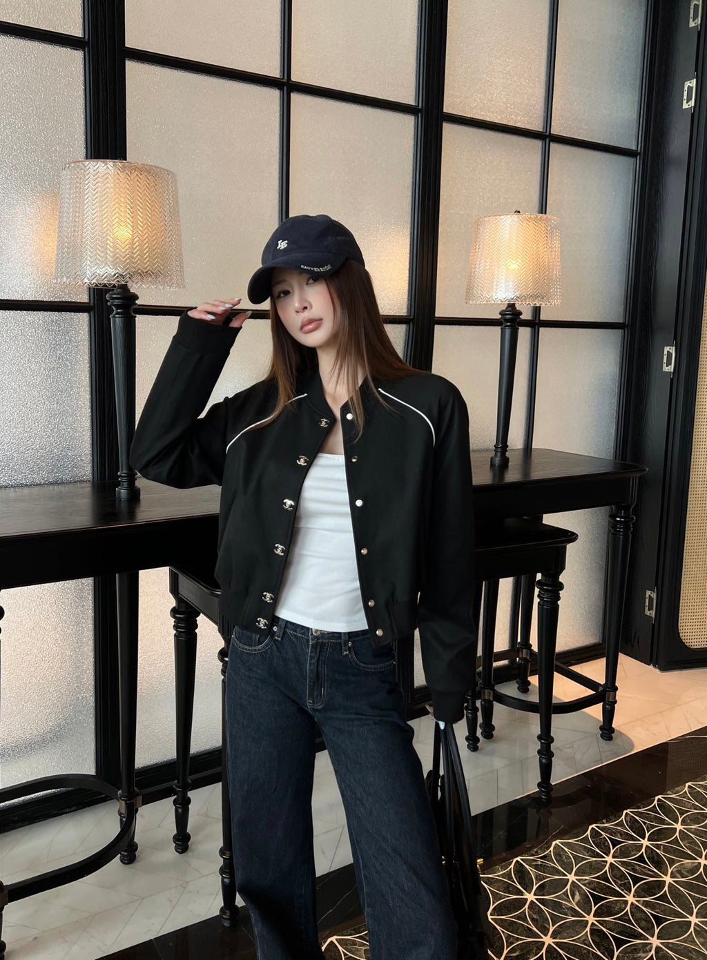 Luxury Contrast-Piping Bomber Jacket
