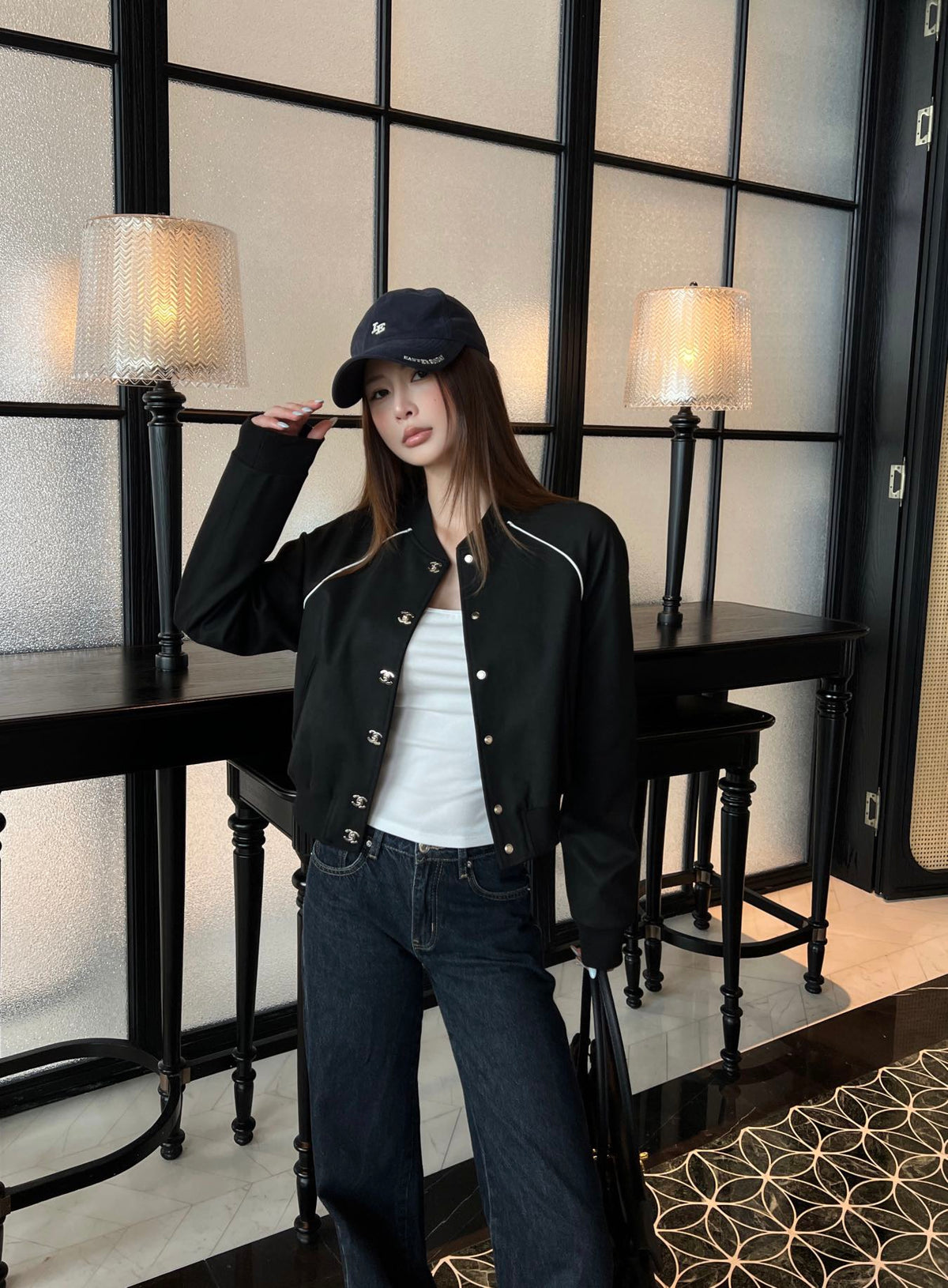 Luxury Contrast-Piping Bomber Jacket