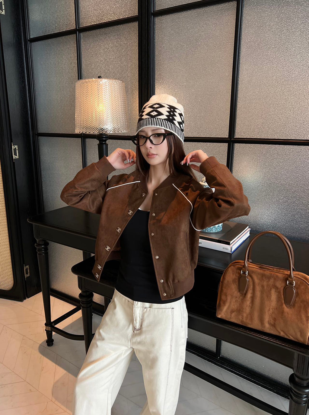 Luxury Contrast-Piping Bomber Jacket