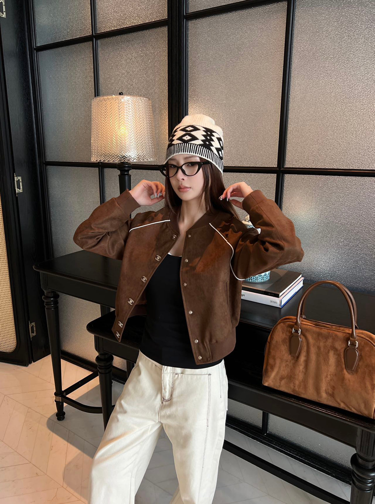 Luxury Contrast-Piping Bomber Jacket