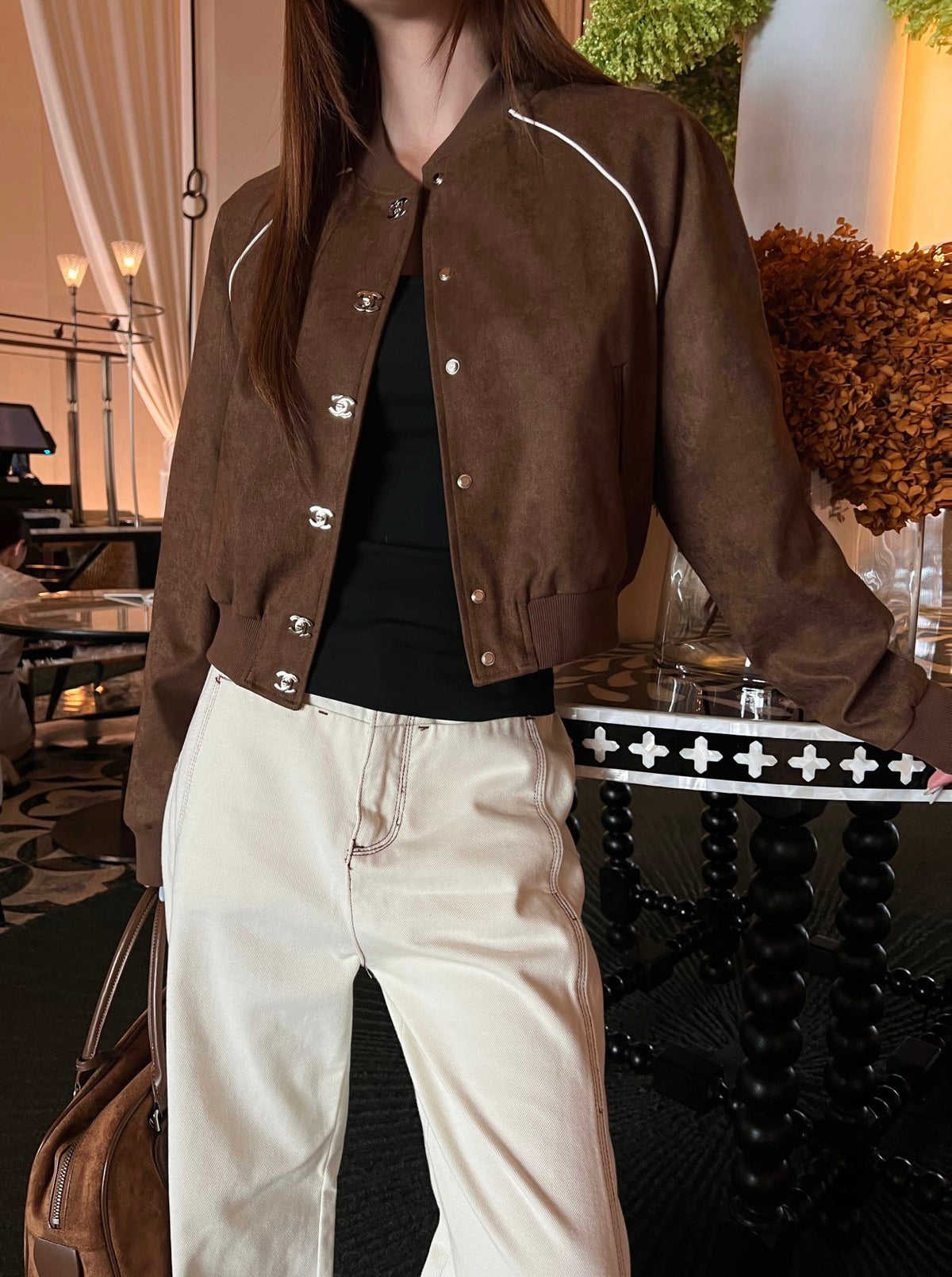 Luxury Contrast-Piping Bomber Jacket