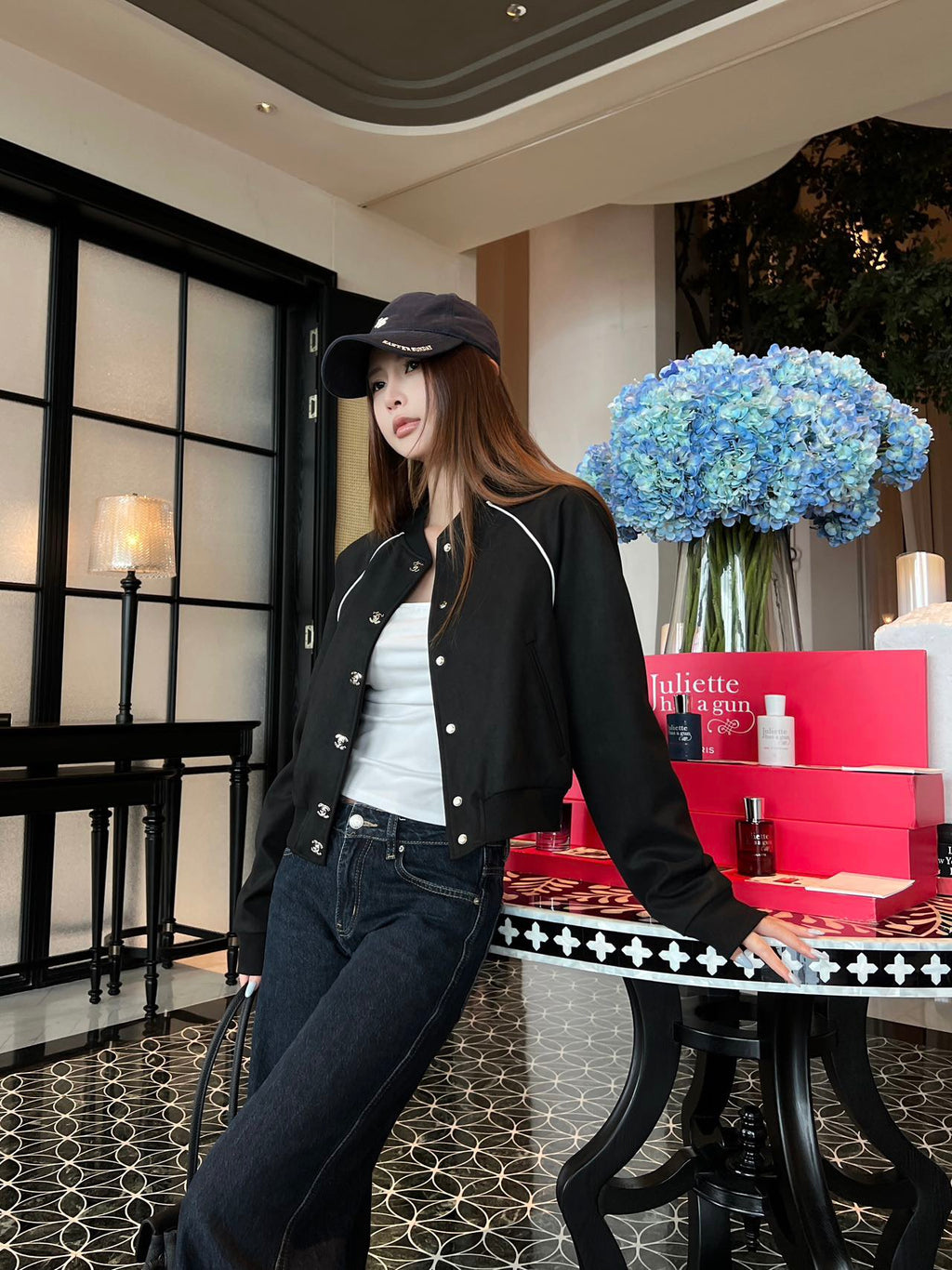 Luxury Contrast-Piping Bomber Jacket