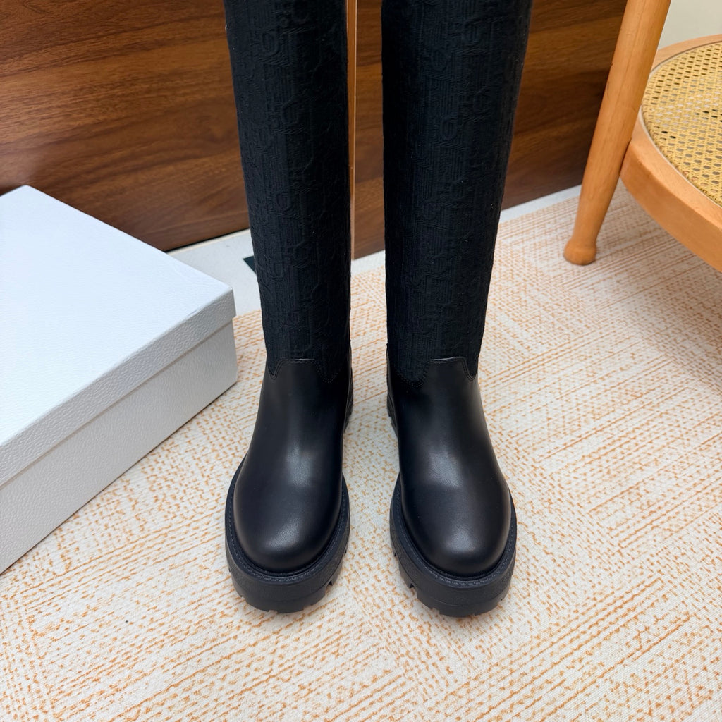 Black Calfskin, Black Oblique Embroidered Cotton and White Lace