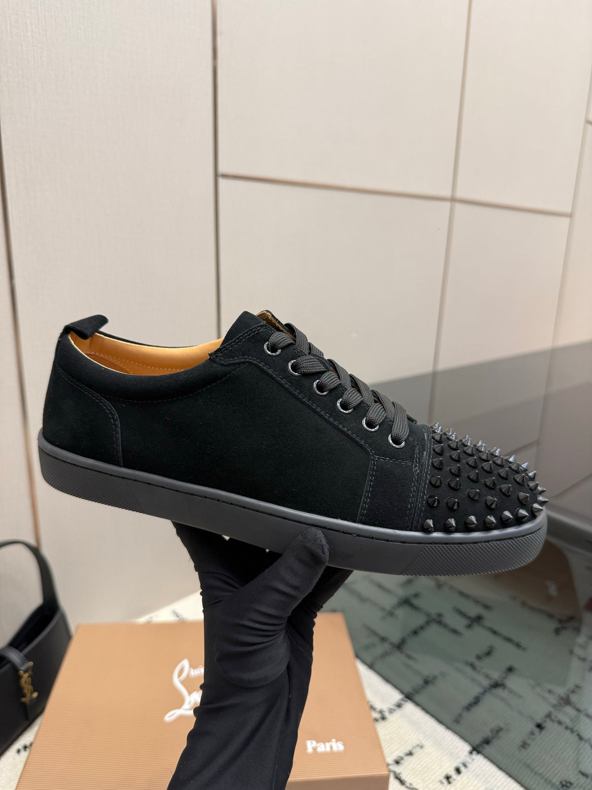 Men's Black Luxury Sneaker With Suede Panels