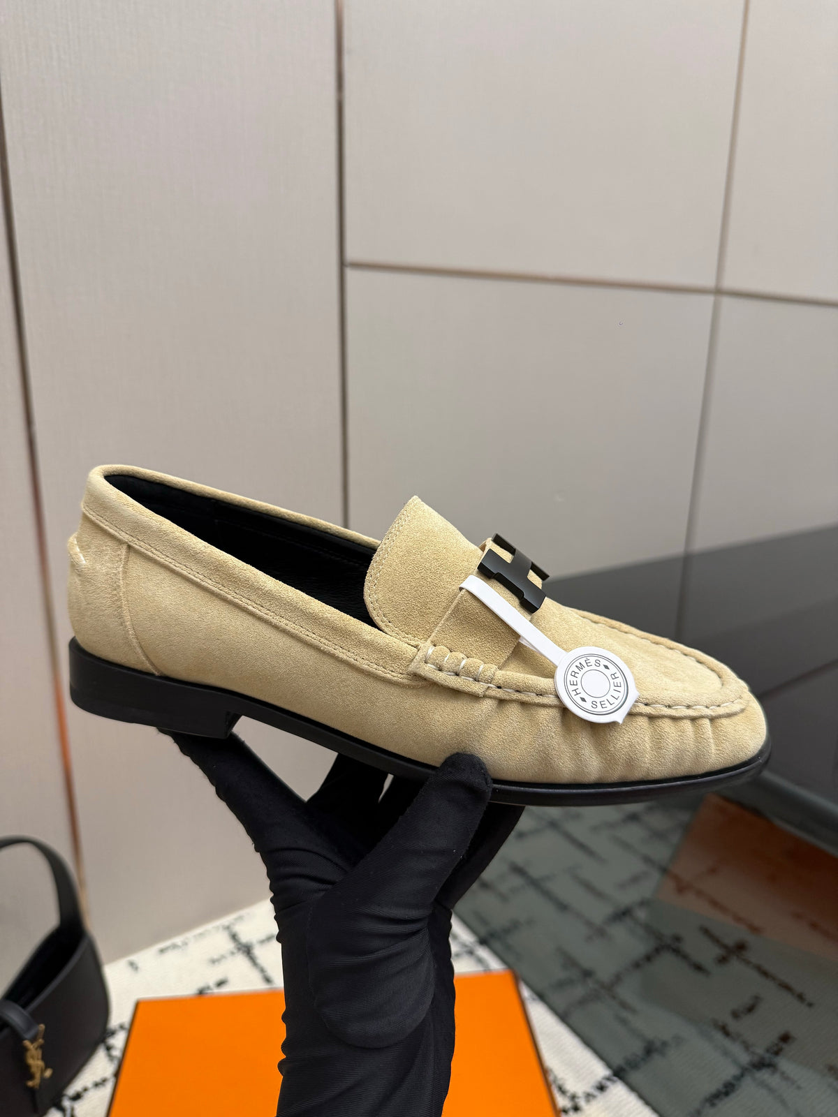 Loafer in suede goatskin with iconic "Paris" buckle
