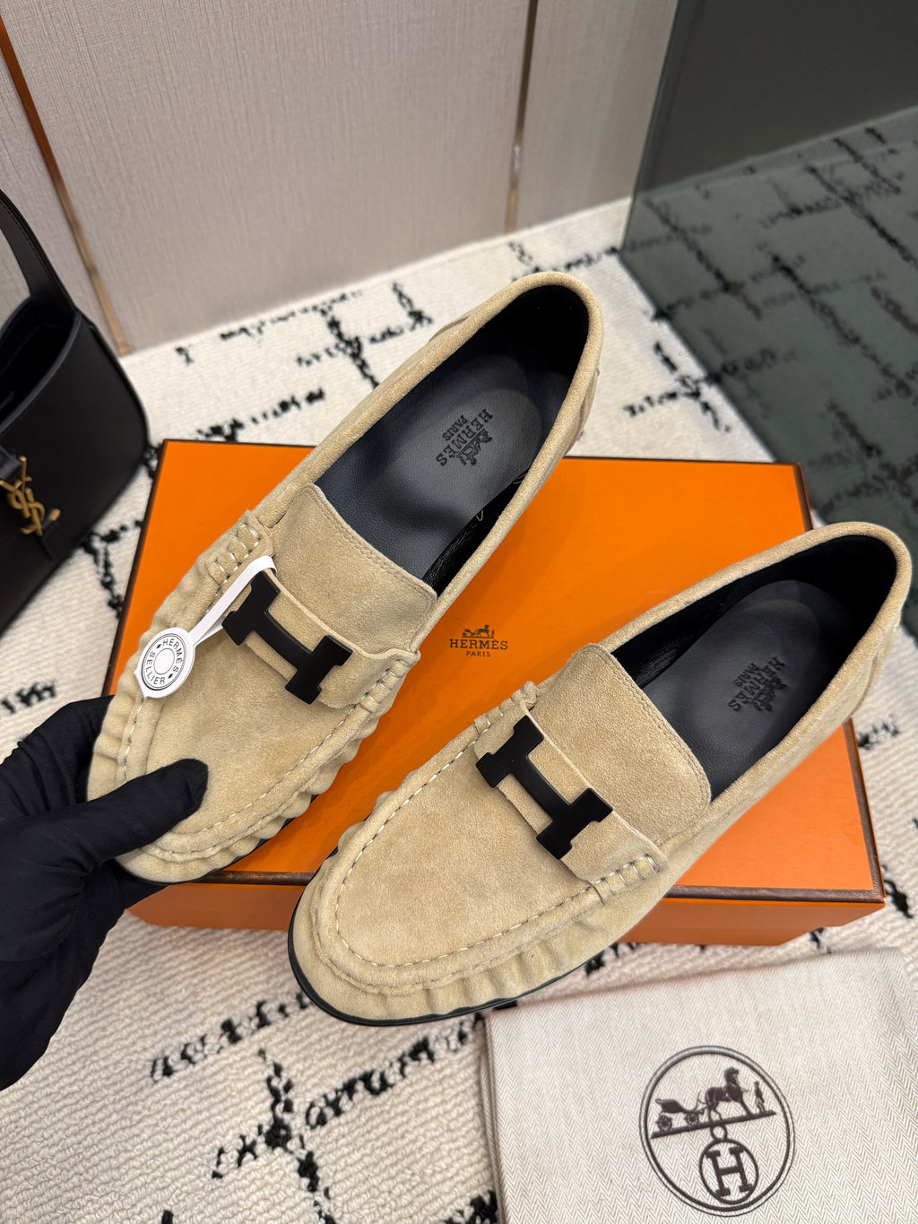 Loafer in suede goatskin with iconic "Paris" buckle