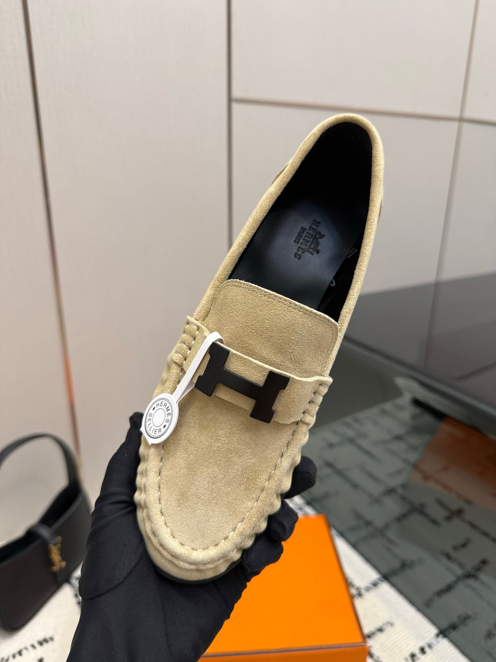 Loafer in suede goatskin with iconic "Paris" buckle