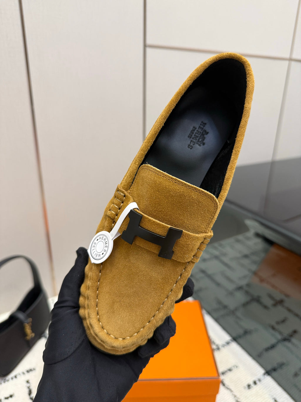 Loafer in suede goatskin with iconic "Paris" buckle