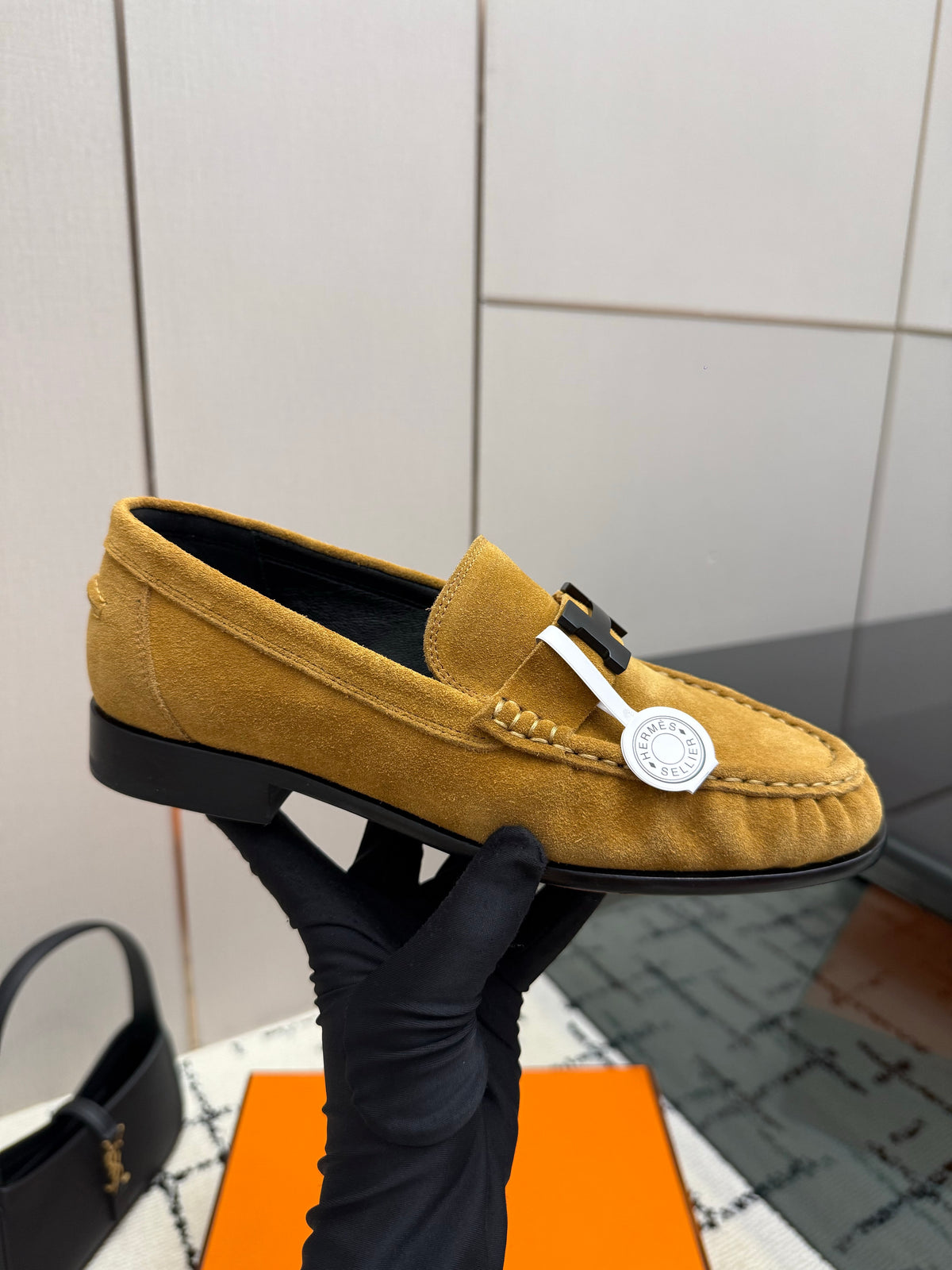 Loafer in suede goatskin with iconic "Paris" buckle