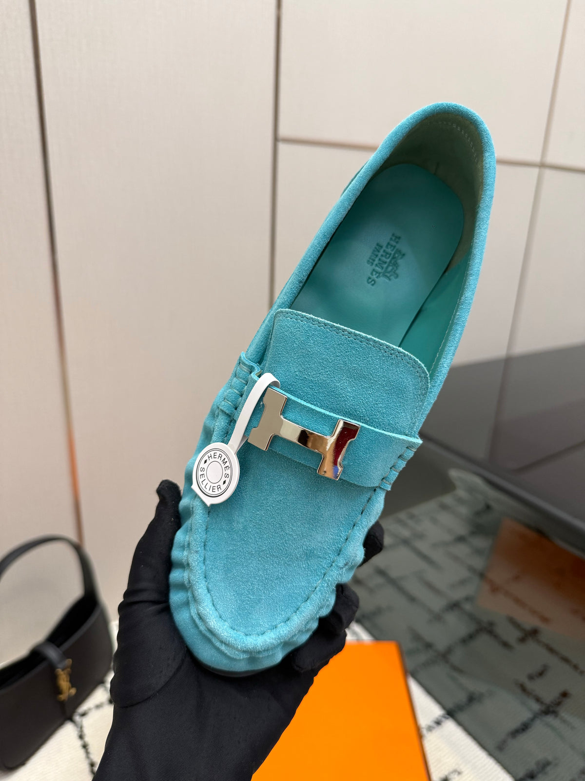 Loafer in suede goatskin with iconic "Paris" buckle